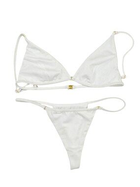 Sommer Swim Uma Bralette Top & Jane Thong Bottoms in Bianco